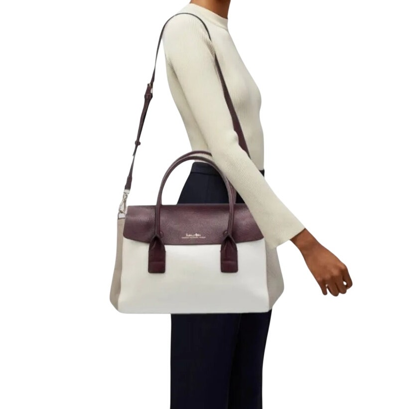 India Hicks Two-Tone White And Deep Plum Satchel
